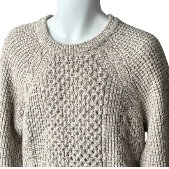 Madewell Cable Knit Fisherman's Sweater, Wool/Alpaca Blend in Barley, Men’s L - Picture 4 of 10